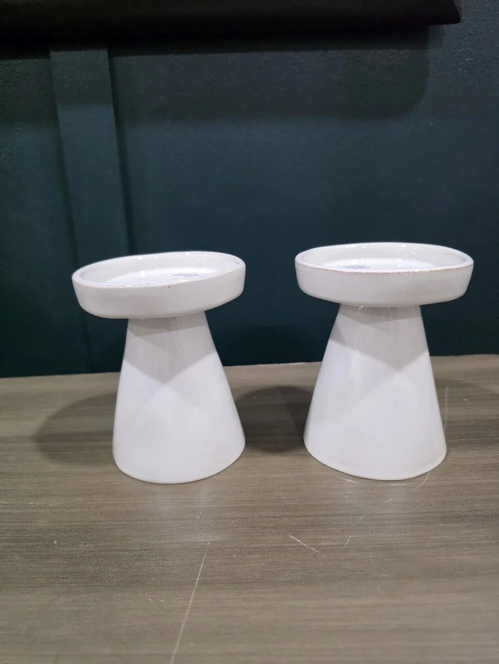 Marin White Small Taper/Pillar Candle Holder Set Of 2 Glazed Stoneware 5'H